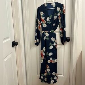 Navy chiffon wrap maxi dress